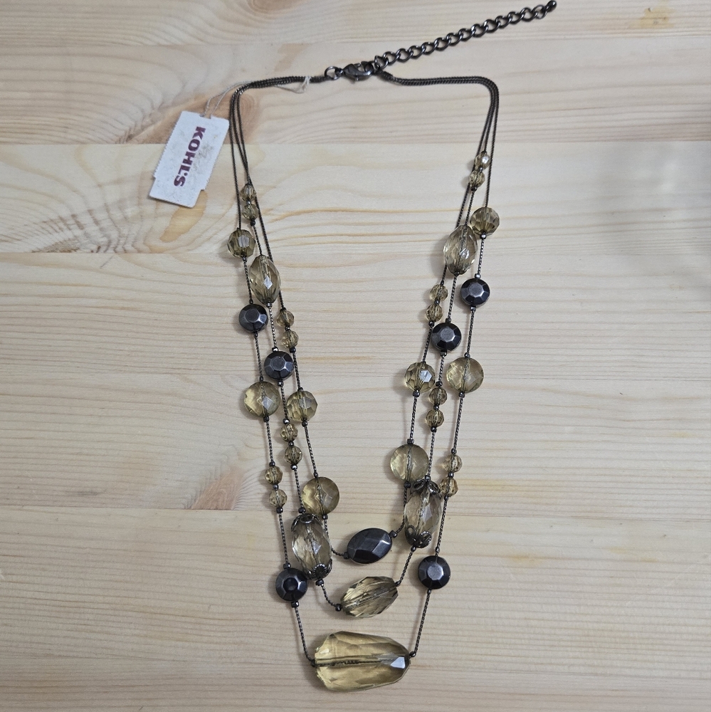 Kohl's Metal Chain, Light Green and Metal Beads Layered Necklace 18" w/3"ext